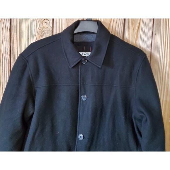 Old Navy 1994 Wool Blend Peacoat Mens L Black Dress Coat Pockets Quilted Lined - Picture 3 of 11
